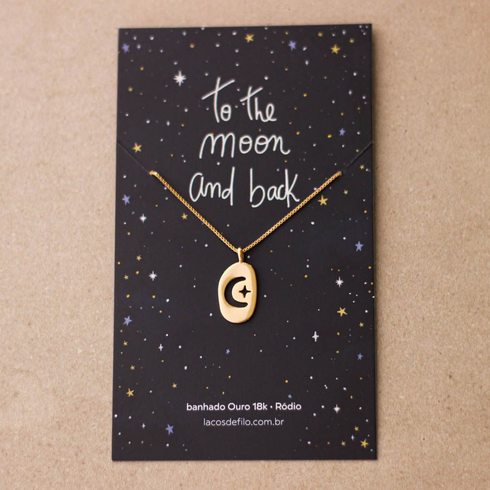 Colar Medalha To The Moon And Back Lua Banho Ouro 18k
